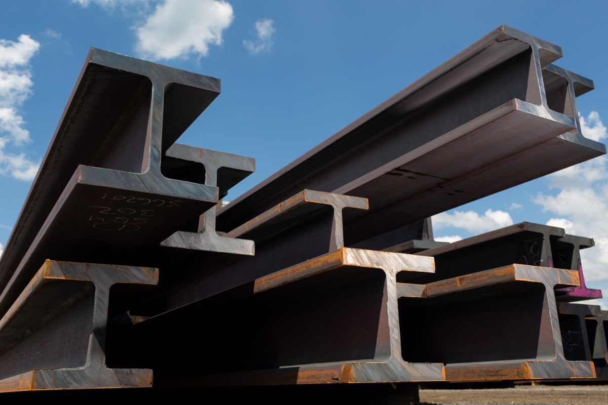 Photo of Nucor beam stacked on top of one another