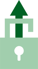 green icon of a lock with an arrow behind it pointing up