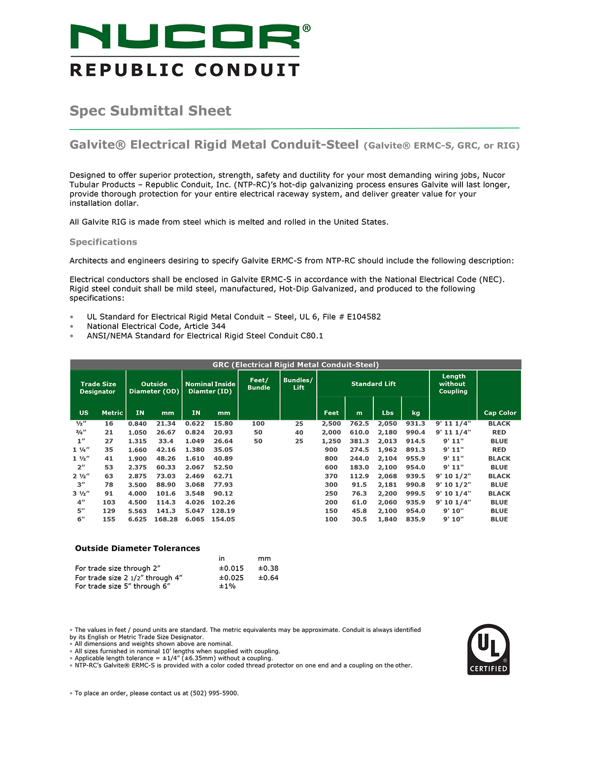 Galvite® Spec Sheet