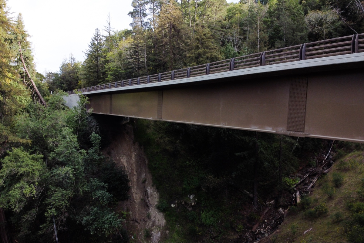 Photo of Pfeiffer Canyon Bridge construction showing the side of the bridge