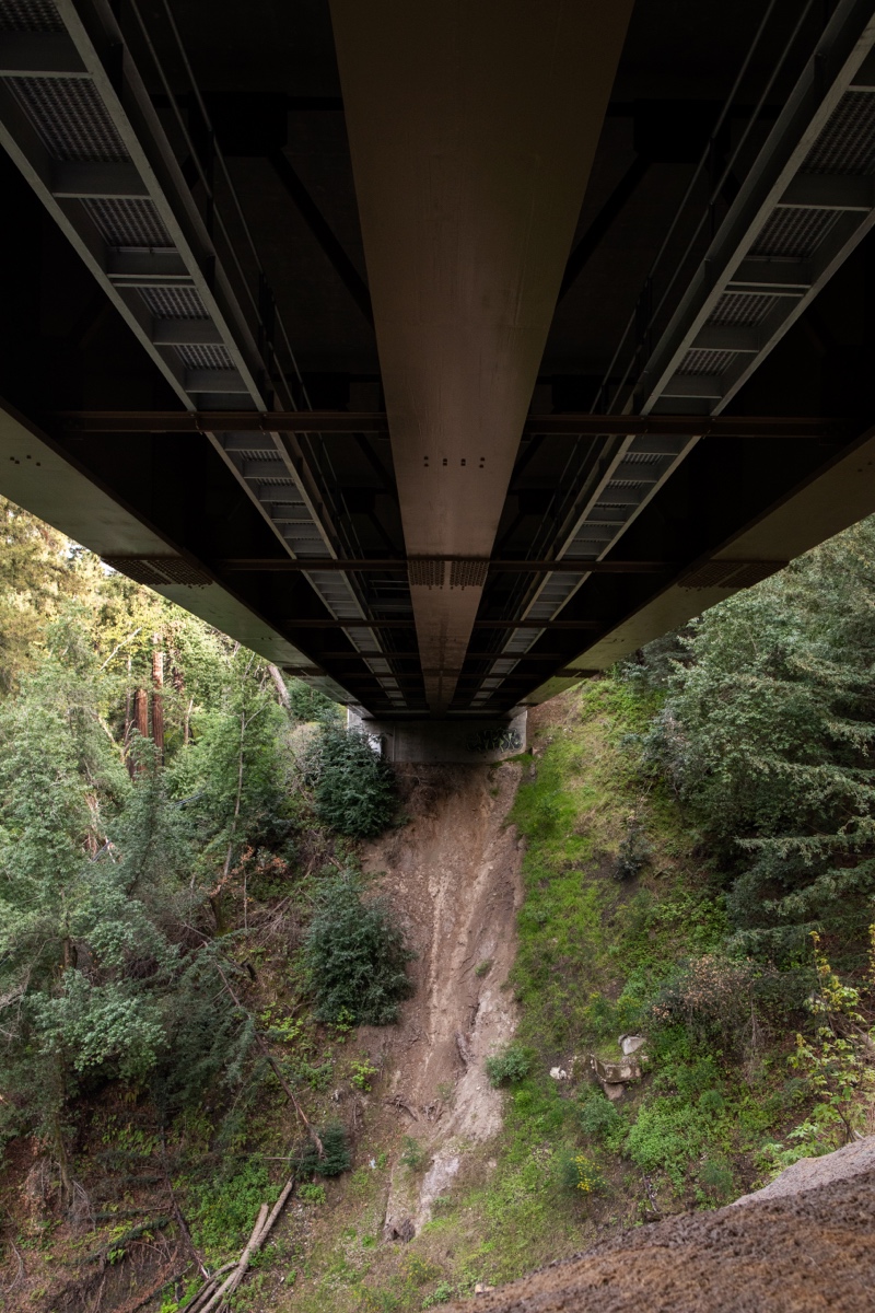 Photo of Pfeiffer Canyon Bridge construction showing underneath the bridge